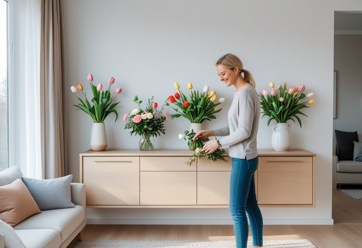 Saadan skaber du et harmonisk hjem med blomster og vaeghaengt skaenk til hjemmet